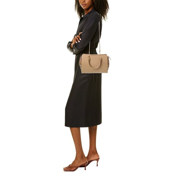 Burberry Banwell Leather & Check Canvas Satchel, Beige - Picture 4 of 4